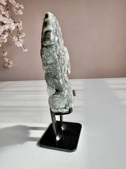 Green Amethyst Druzy Seahorse with Natural Stalactites
