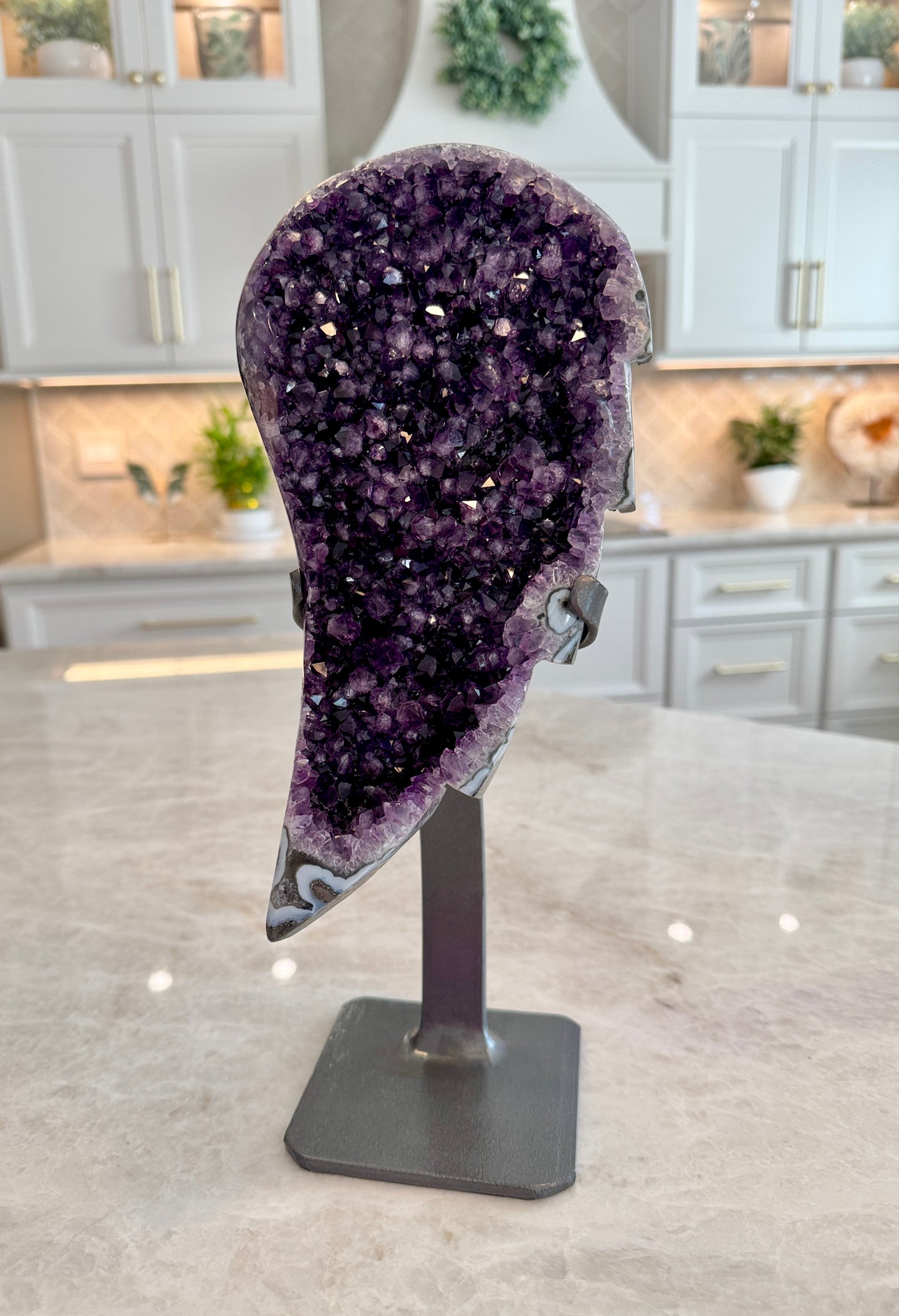 Natural Uruguay Amethyst Angel Wing on Custom Stand | Deep Purple Druzy Statement Crystal | 13" Tall | 6.6 lb