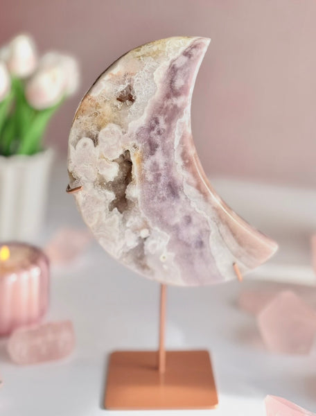 Beautiful Pink Amethyst Moon Carving -A