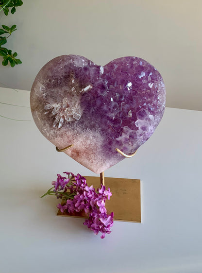 Rare Amethyst in Pink Amethyst Heart — Statement Piece