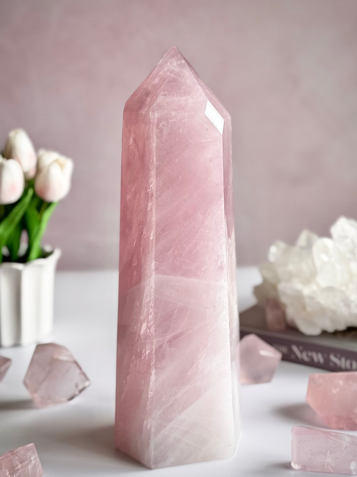 💗 Bubblegum Pink Rose Quartz Tower – 8.1 lb Statement Piece