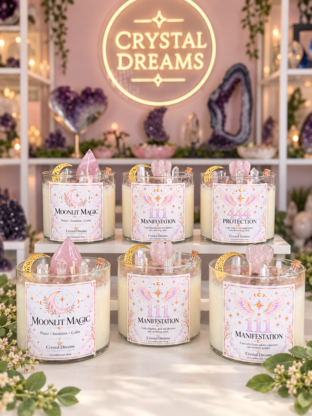 Celestial Crystal Candles | Moonlit Magic & Angel Numbers | Limited Collection