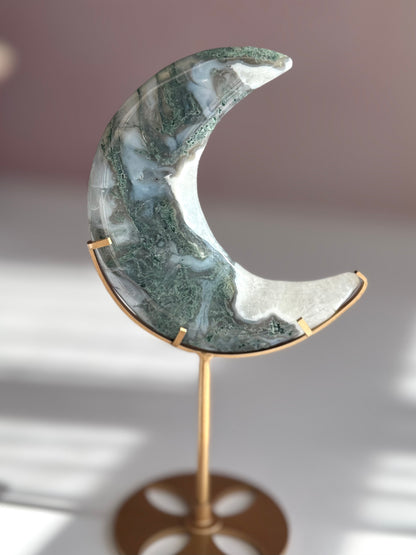 Moss Agate Moon with stand -04
