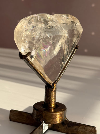 Rainbow Quartz Faceted Heart on Custom Spin Stand