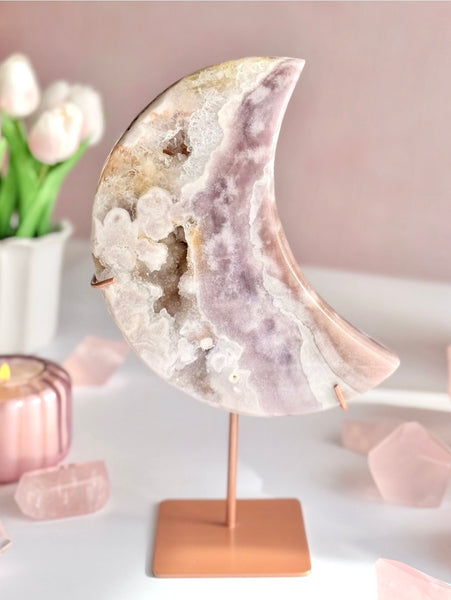 Beautiful Pink Amethyst Moon Carving -A