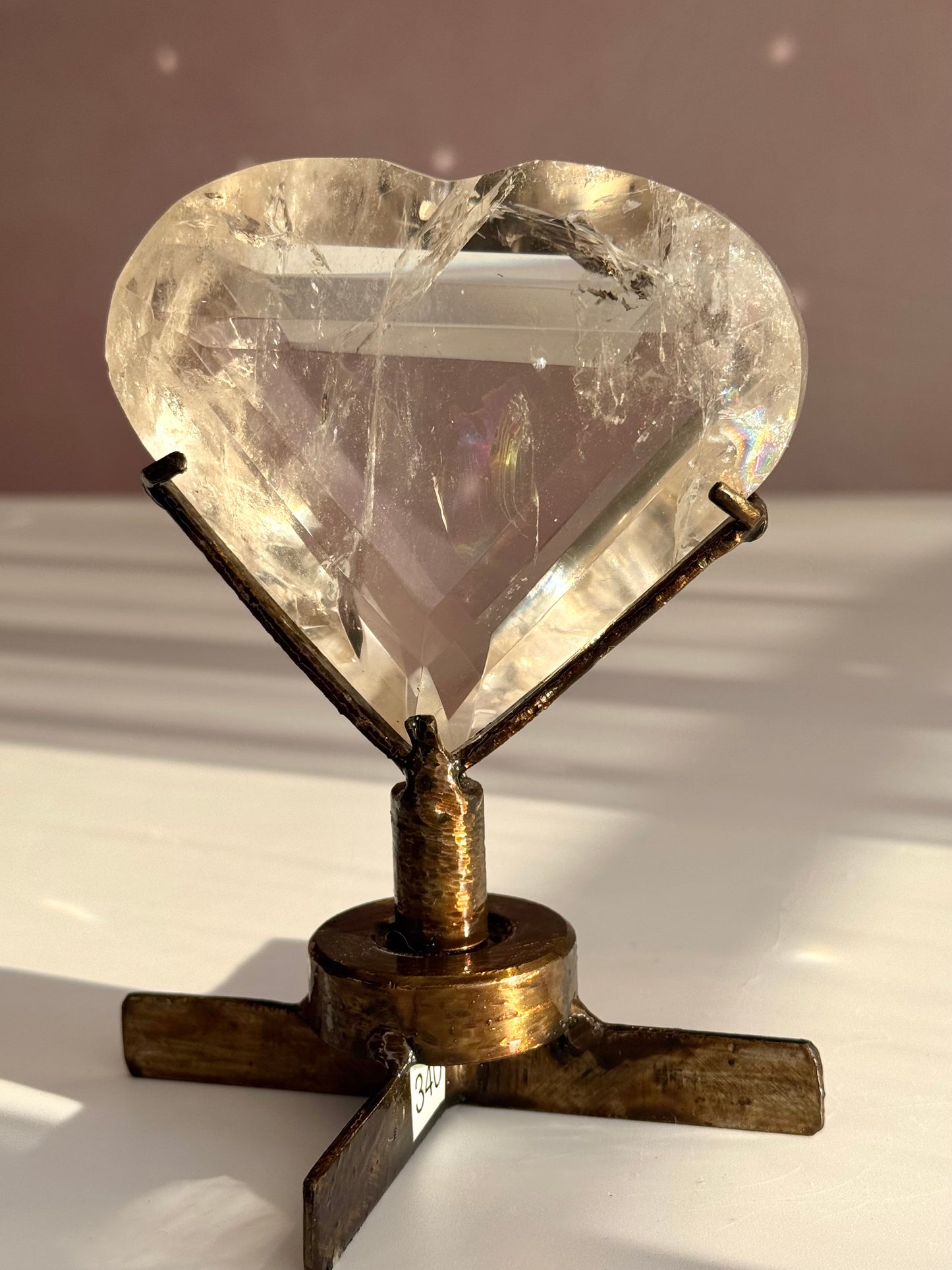 Rainbow Quartz Faceted Heart on Custom Spin Stand