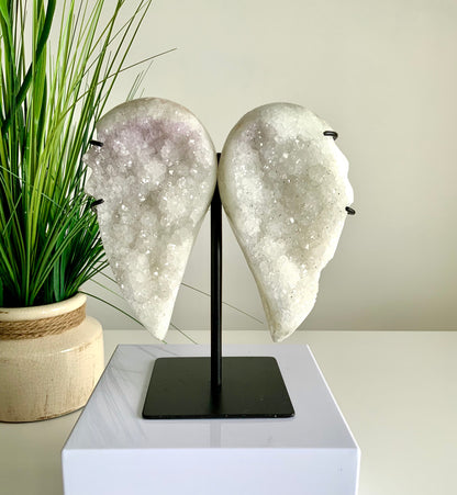 🤍 White Amethyst Angel Wings on Stand