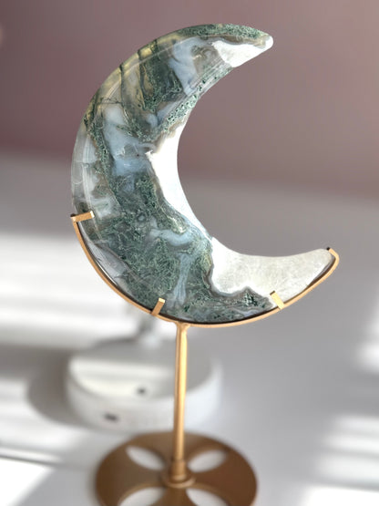 Moss Agate Moon with stand -04