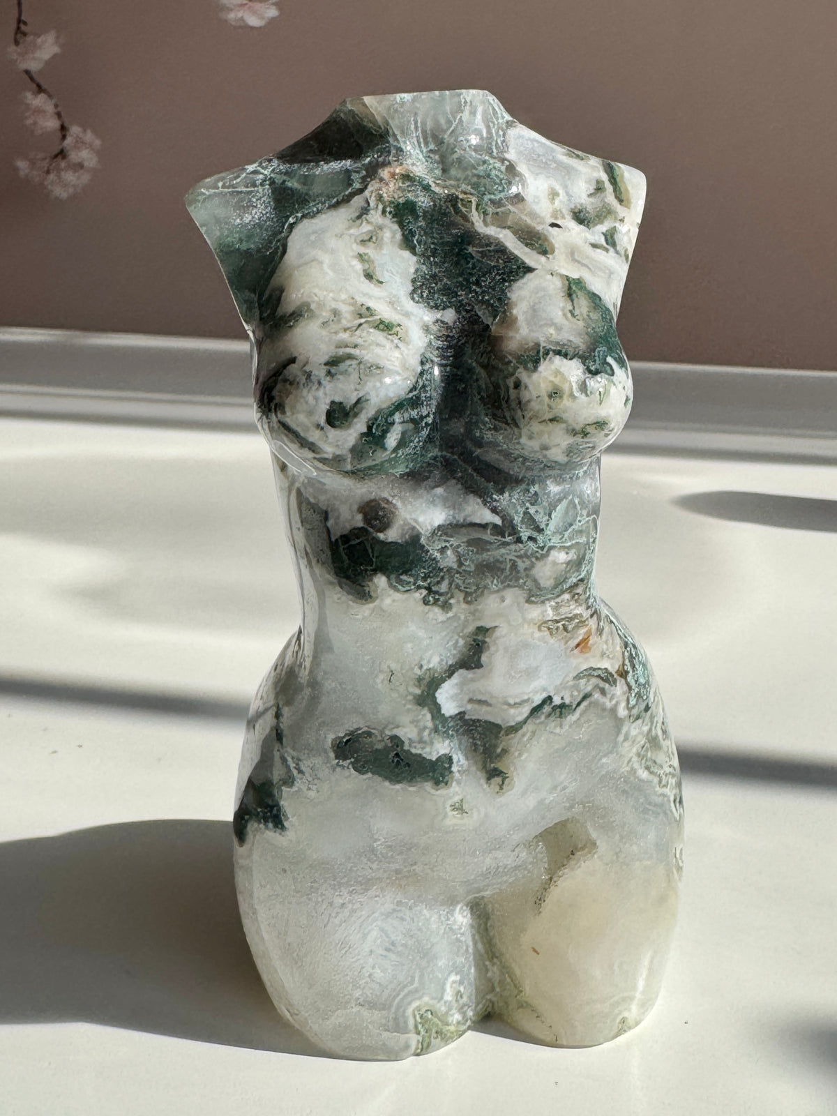 Large  Moss Agate Goddess Body Carving with Druzy | Divine Feminine Crystal Statue