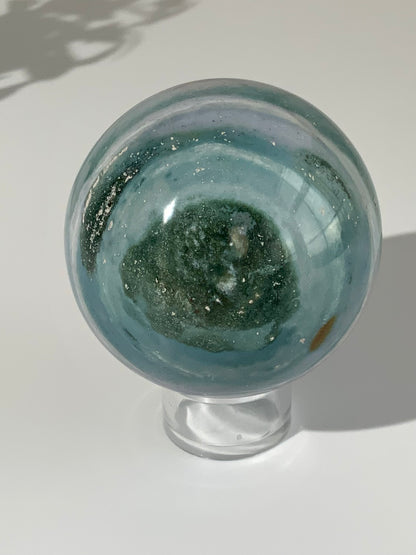 Sea Jasper Sphere – Pastel Ocean Crystal | 90mm Sphere | Green Blue Lavender Stone