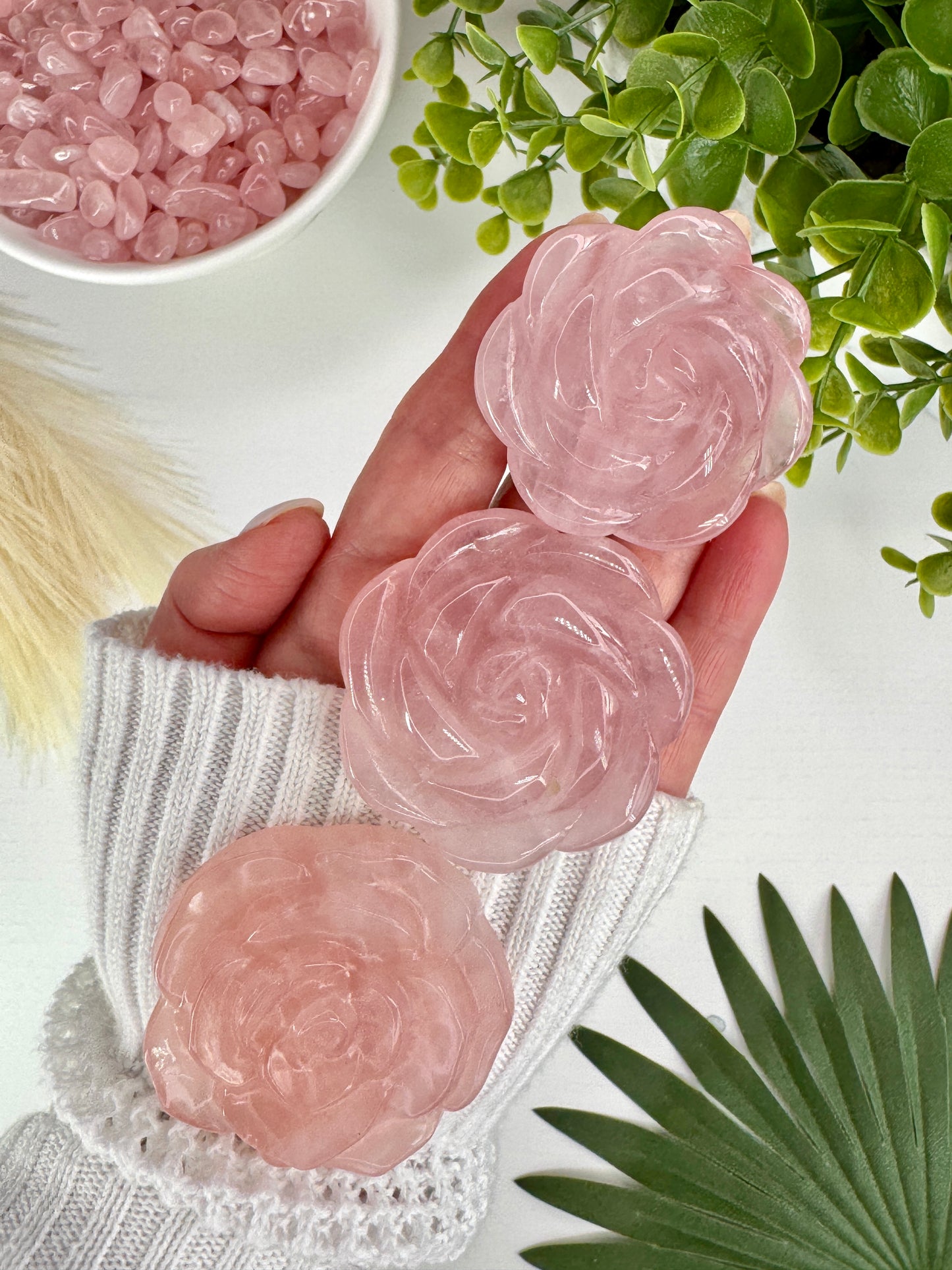 Rose Quartz Rose Carving