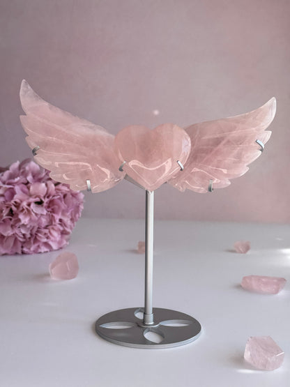 Rose Quartz Heart & Wings Carving
