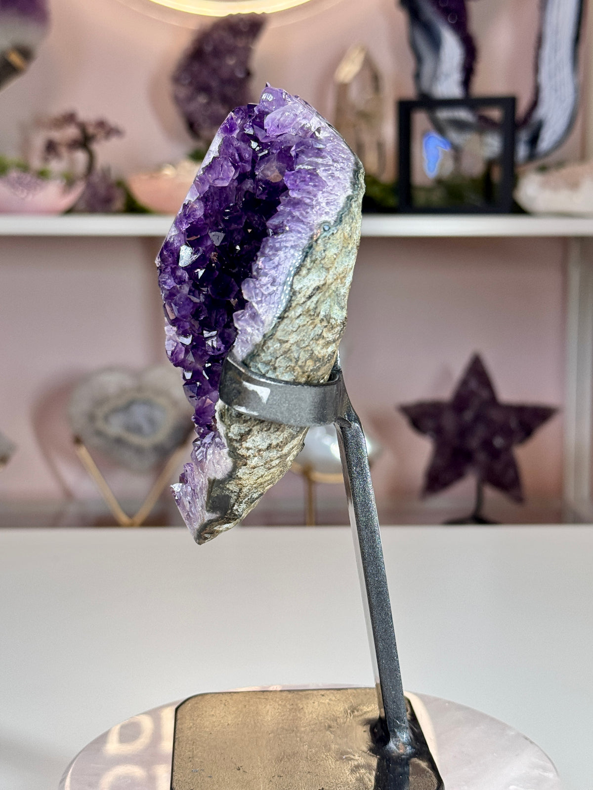 Uruguay Amethyst with Stalactite Flower on Custom Stand