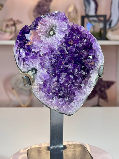 Uruguay Amethyst with Stalactite Flower on Custom Stand