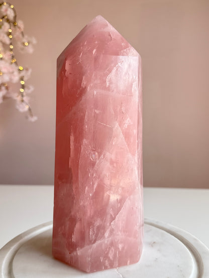 Bubblegum Pink Rose Quartz Tower | 10" Statement Crystal | 7 lb Natural Rose Quartz