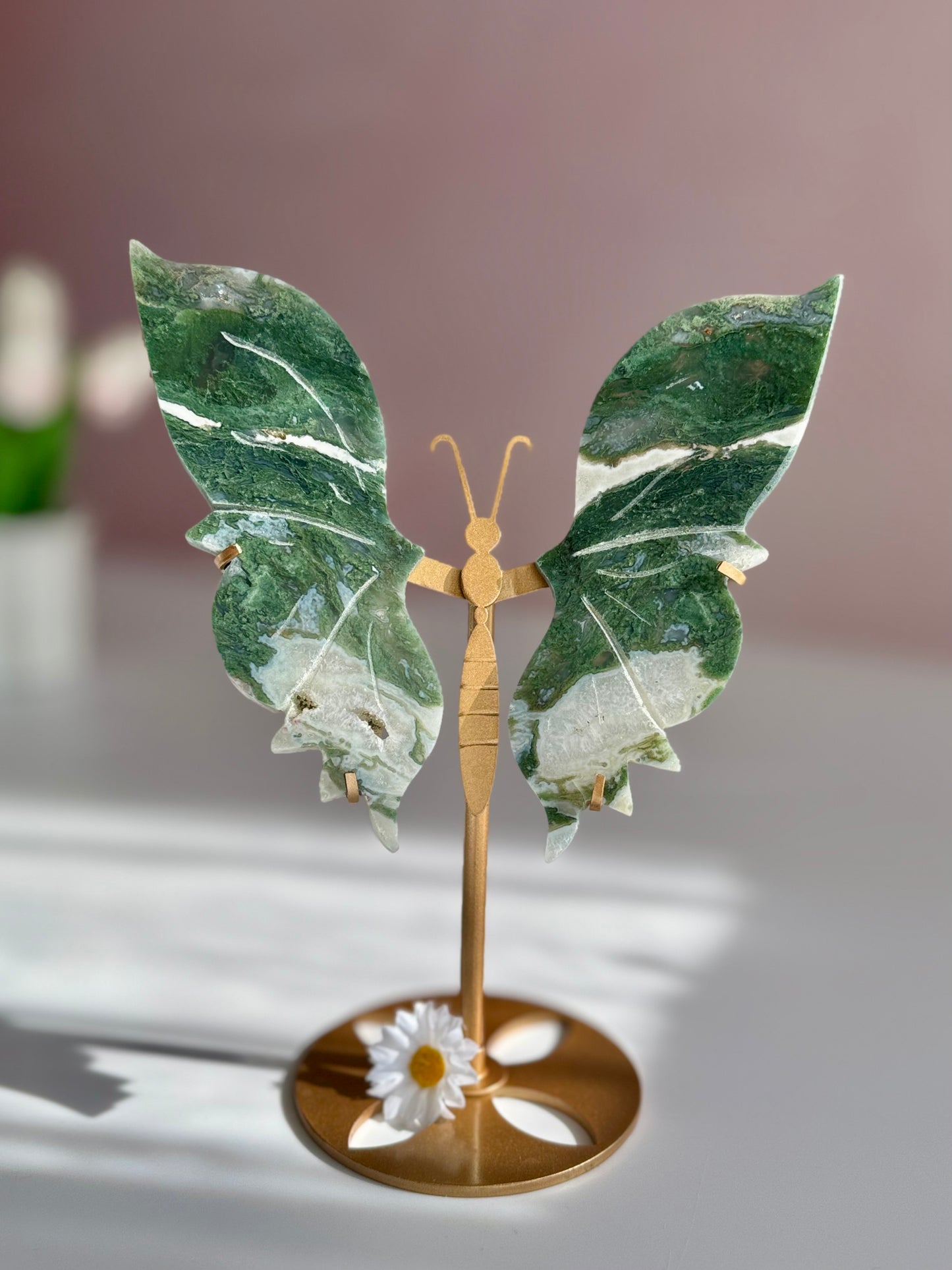 Moss Agate Butterfly Carving