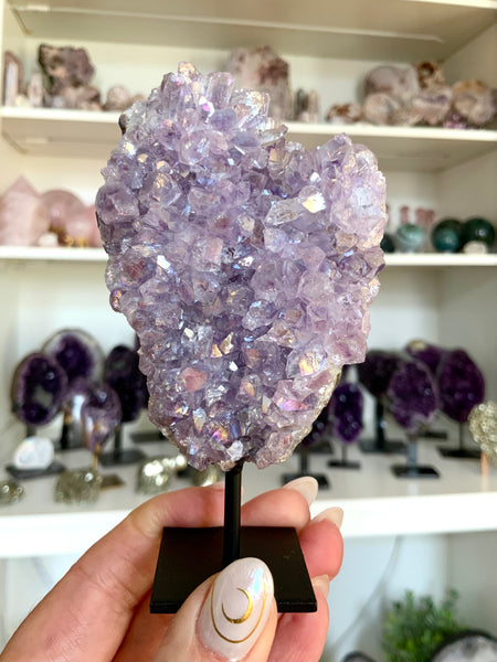 Aura amethyst on stand