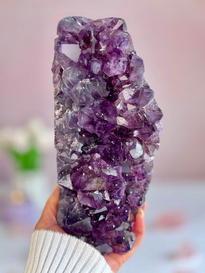Deep Purple Amethyst Cluster with Sugar Druzy | High-Vibration Statement Crystal