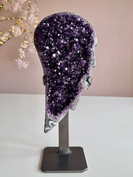 Natural Uruguay Amethyst Angel Wing on Custom Stand | Deep Purple Druzy Statement Crystal | 13