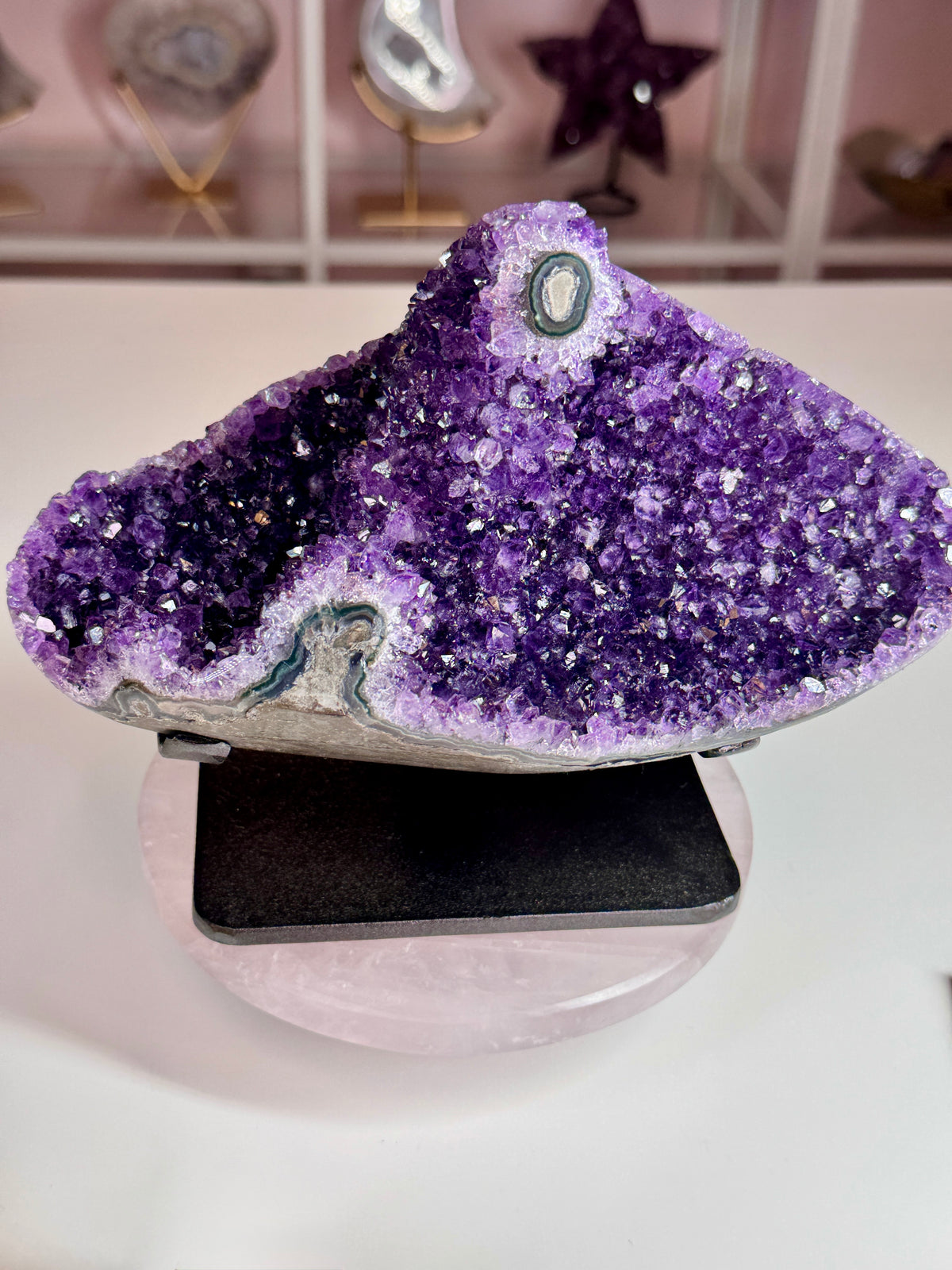Uruguayan Amethyst Statement Piece with Stalactite Eye | Custom Stand