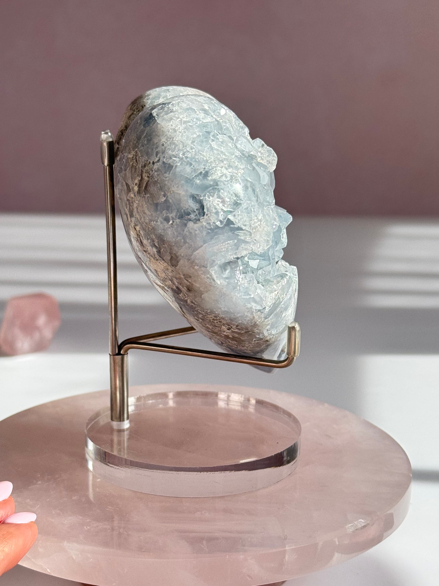 Celestite Heart Crystal | Sparkling Blue Celestite Heart on Stand