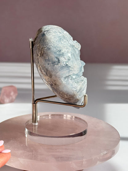 Celestite Heart Crystal | Sparkling Blue Celestite Heart on Stand