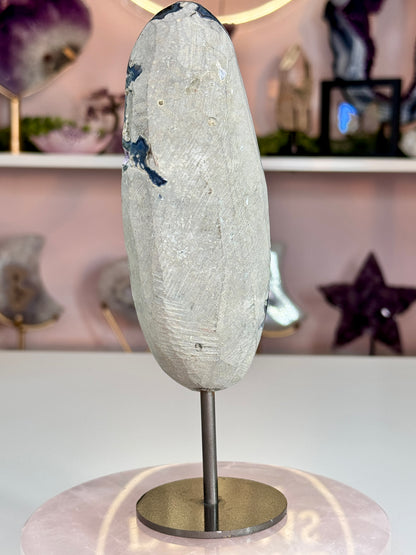 Uruguay Amethyst on Stand | Deep Purple Druzy with Agate Eyes