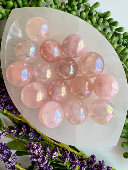 Aura Rose Quartz Sphere – Angel Aura Love Crystal for Heart Healing & Peace
