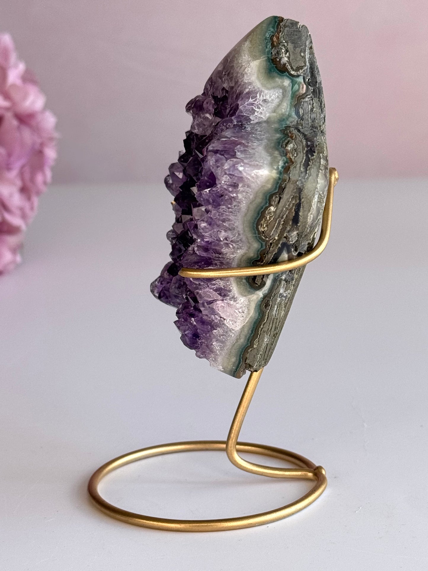 Amethyst Druzy Star on Gold Stand