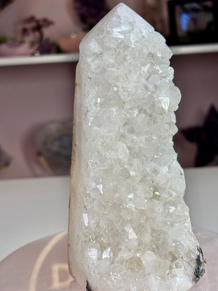 Beautiful Sparkling White Calcite Crystal Cluster Tower