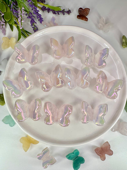 Aura Rose Quartz Butterfly – Mini Crystal Carving