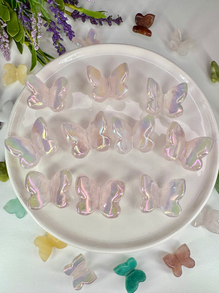 Aura Rose Quartz Butterfly – Mini Crystal Carving