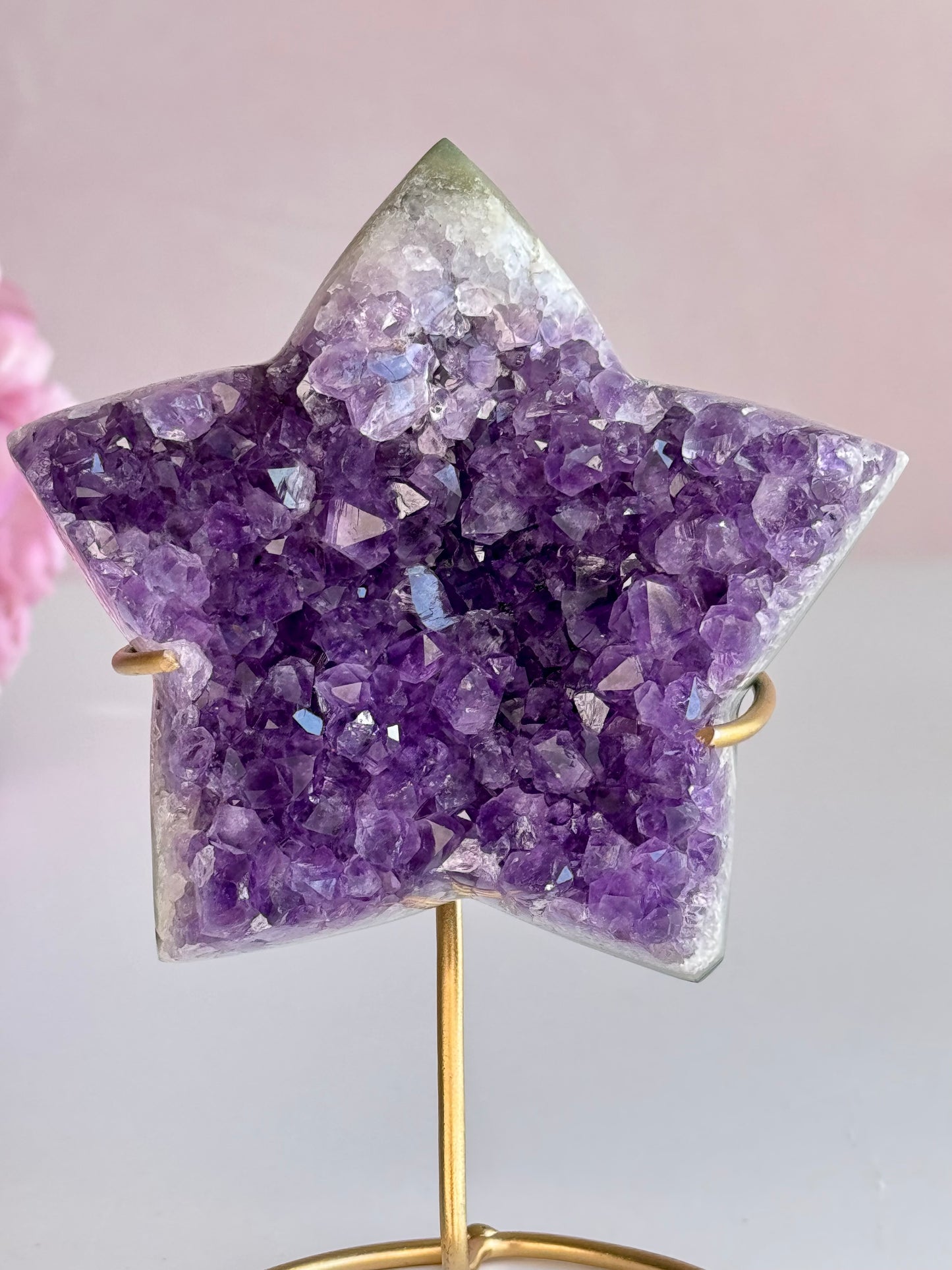 Amethyst Druzy Star on Gold Stand