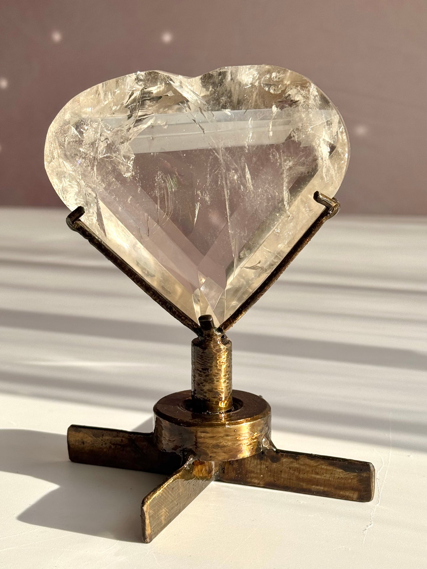 Rainbow Quartz Faceted Heart on Custom Spin Stand