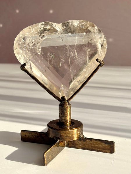 Rainbow Quartz Faceted Heart on Custom Spin Stand