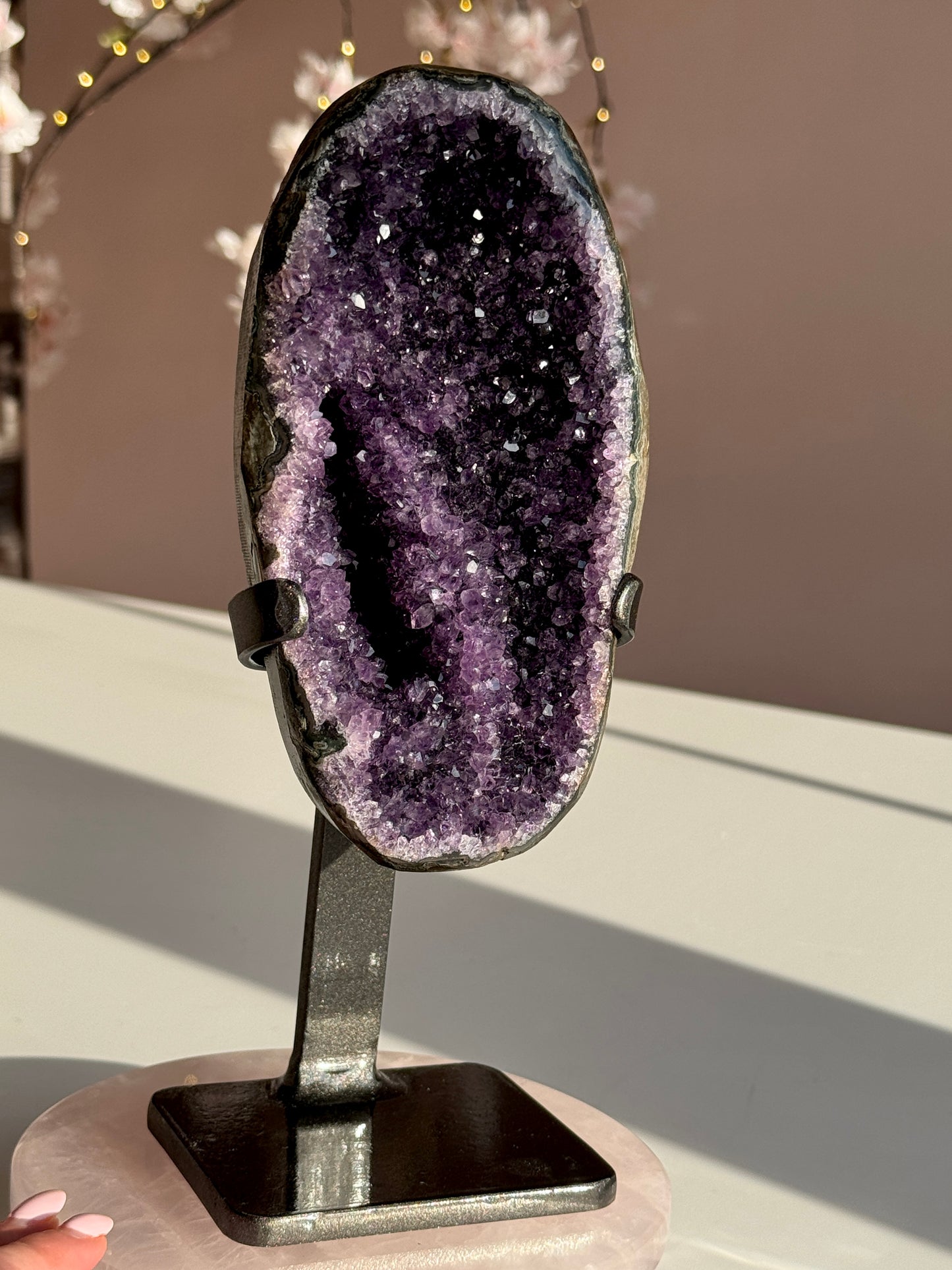 Premium Uruguay Amethyst Geode on Custom Stand | Deep Purple Collector Quality Crystal