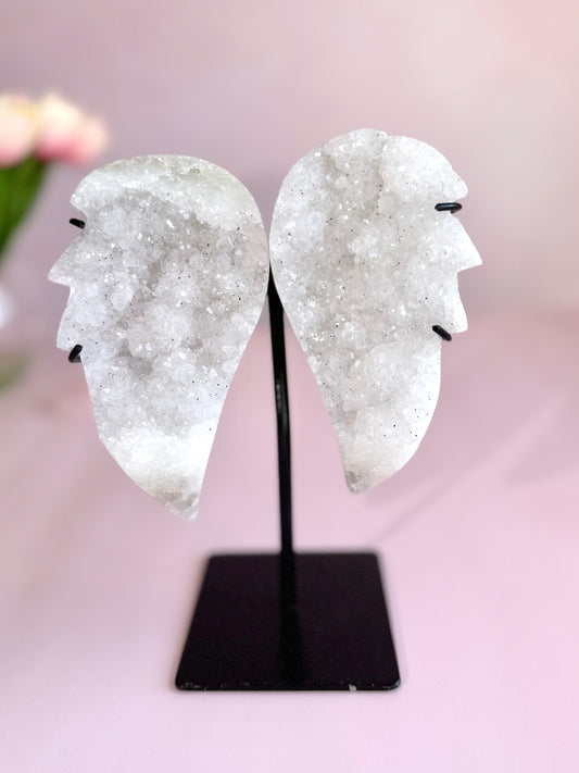 White Amethyst Druzy Angel Wings