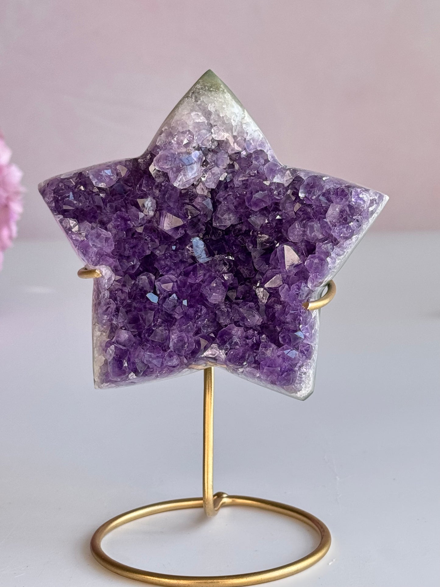Amethyst Druzy Star on Gold Stand