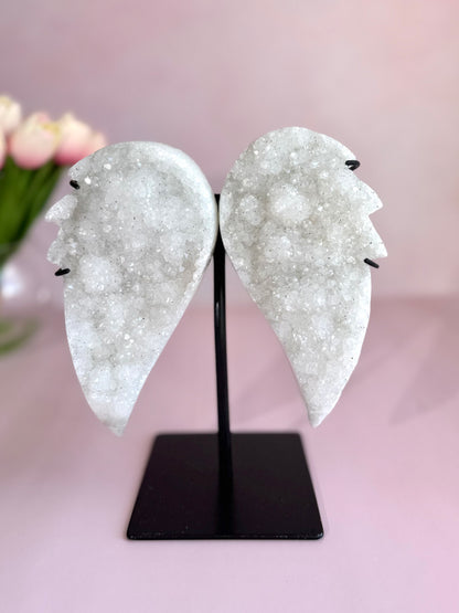 White Amethyst Druzy Angel Wings