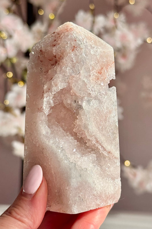 Soft Blush Pink Amethyst Druzy Tower