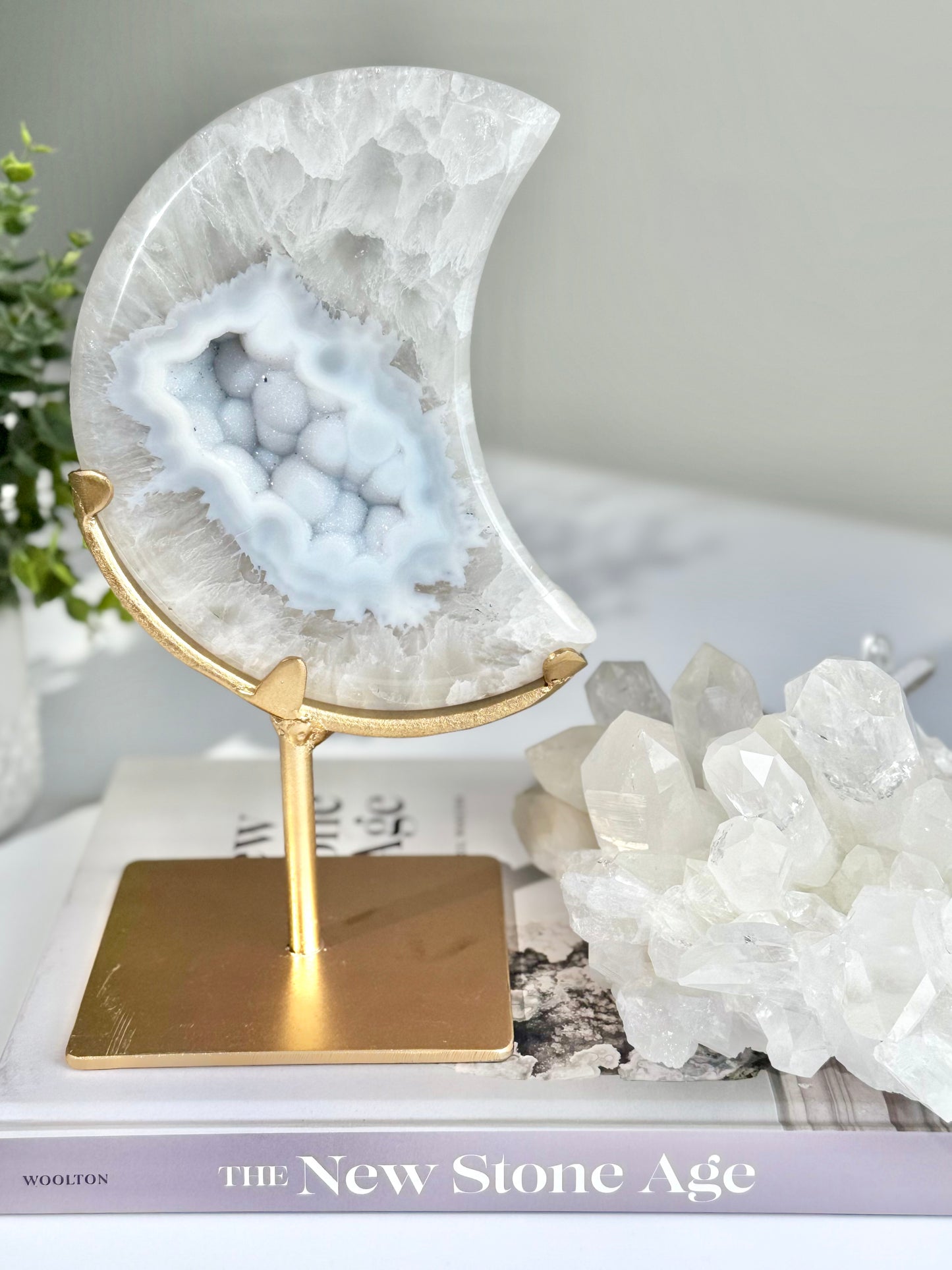 Agate Moon with Blue Sugar Druzy | Beautiful Natural Crystal Statement Piece