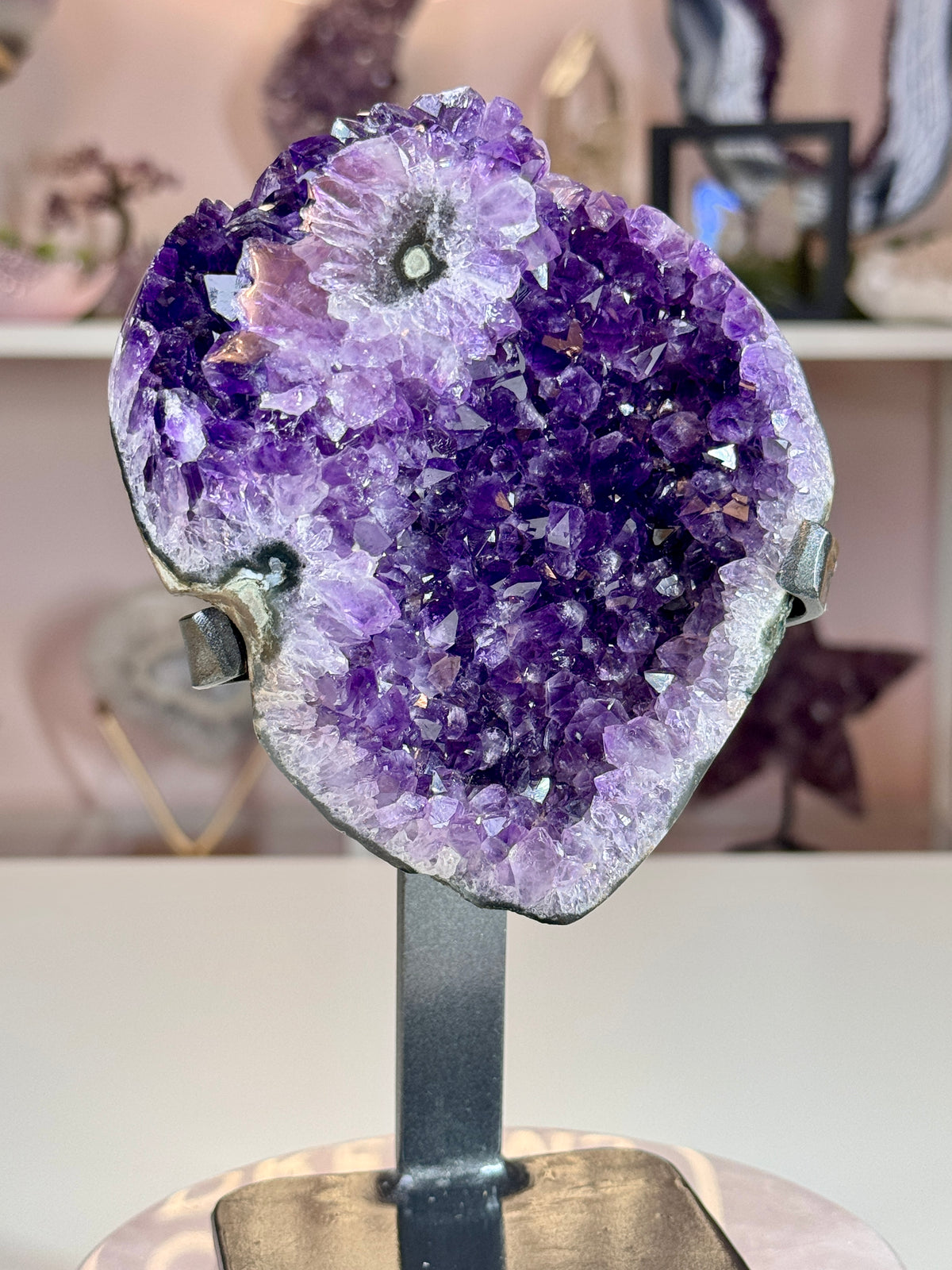 Uruguay Amethyst with Stalactite Flower on Custom Stand