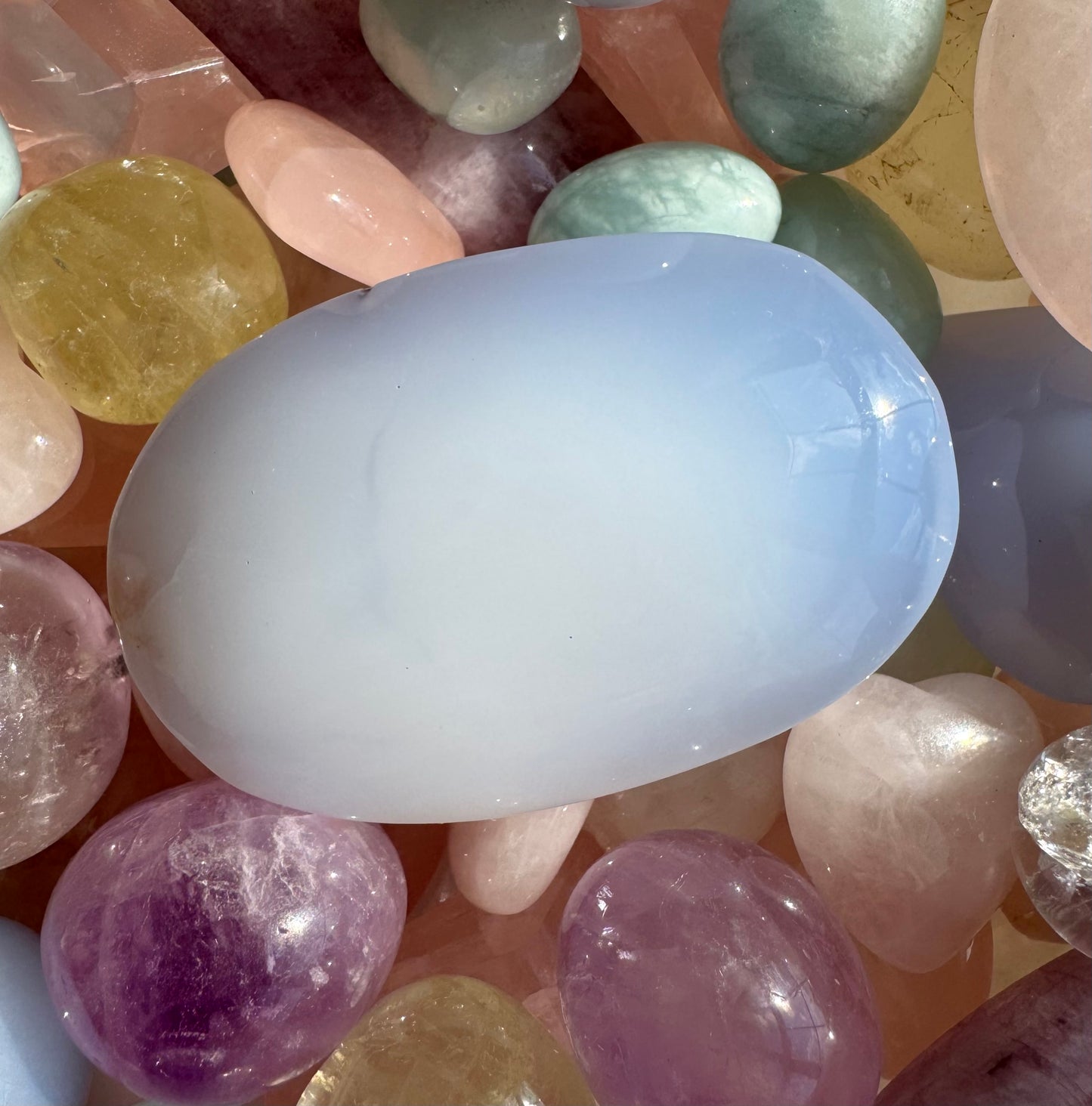 Blue Chalcedony Palm Stone- Calm