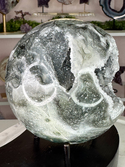 Large Uruguay Green Amethyst Druzy Sphere