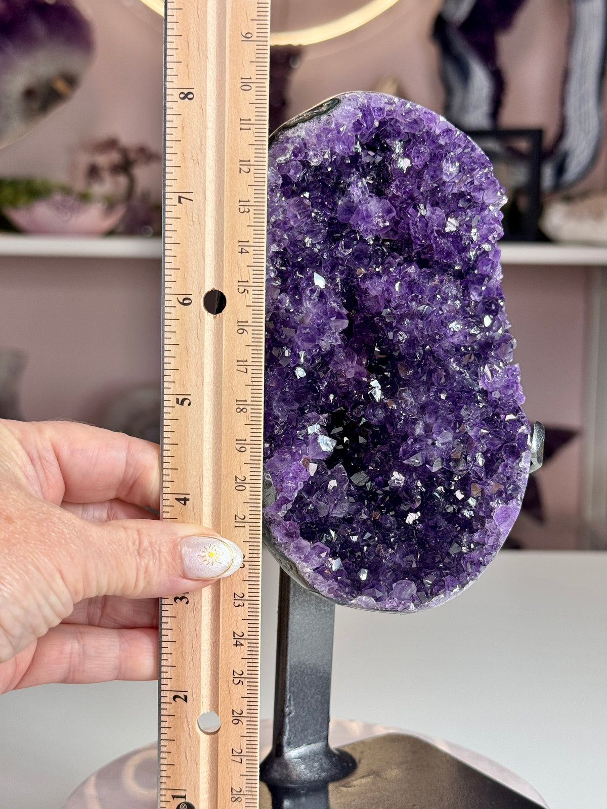 Deep Grape Jelly Uruguay Amethyst Geode with Flower-Like Crystal Formations | Custom Stand