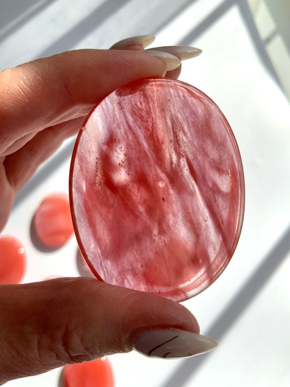 Strawberry Quartz Flat Pocket Stone