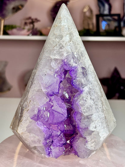 Amethyst & Agate Druzy Pyramid | Purple Crystal Pocket with Sugary Sparkle ⭐