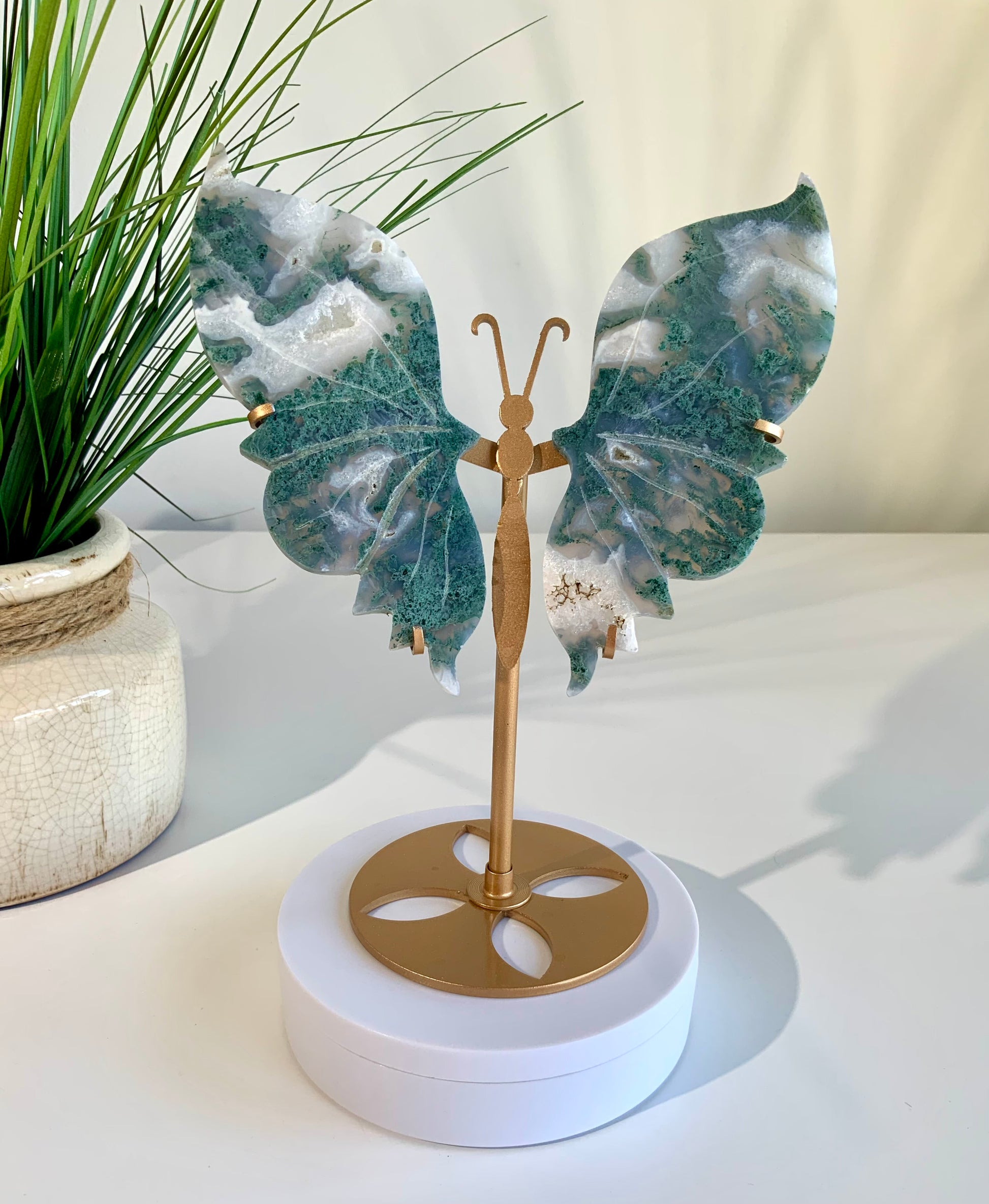 Moss Agate Butterfly on Stand |