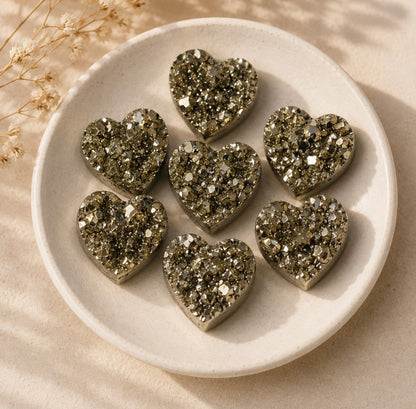 Premium Mini Natural Pyrite Druzy Hearts