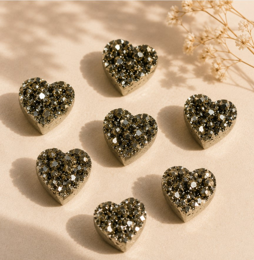 Premium Mini Natural Pyrite Druzy Hearts